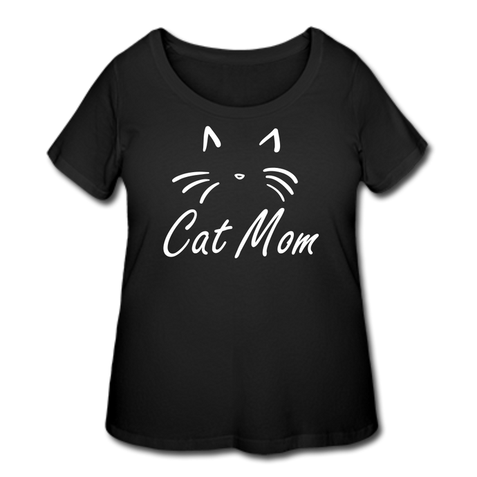 Cat Mom T-Shirt (Curvy) - Black - black